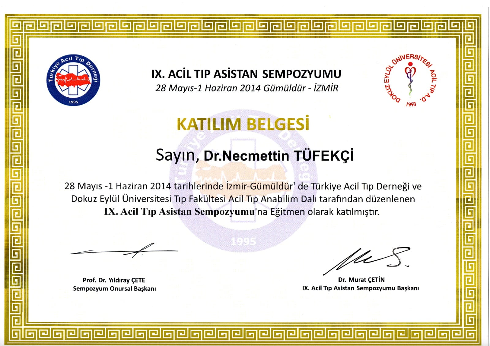 Acil Tıp Asistanlık Sempozyumu Sertifikası