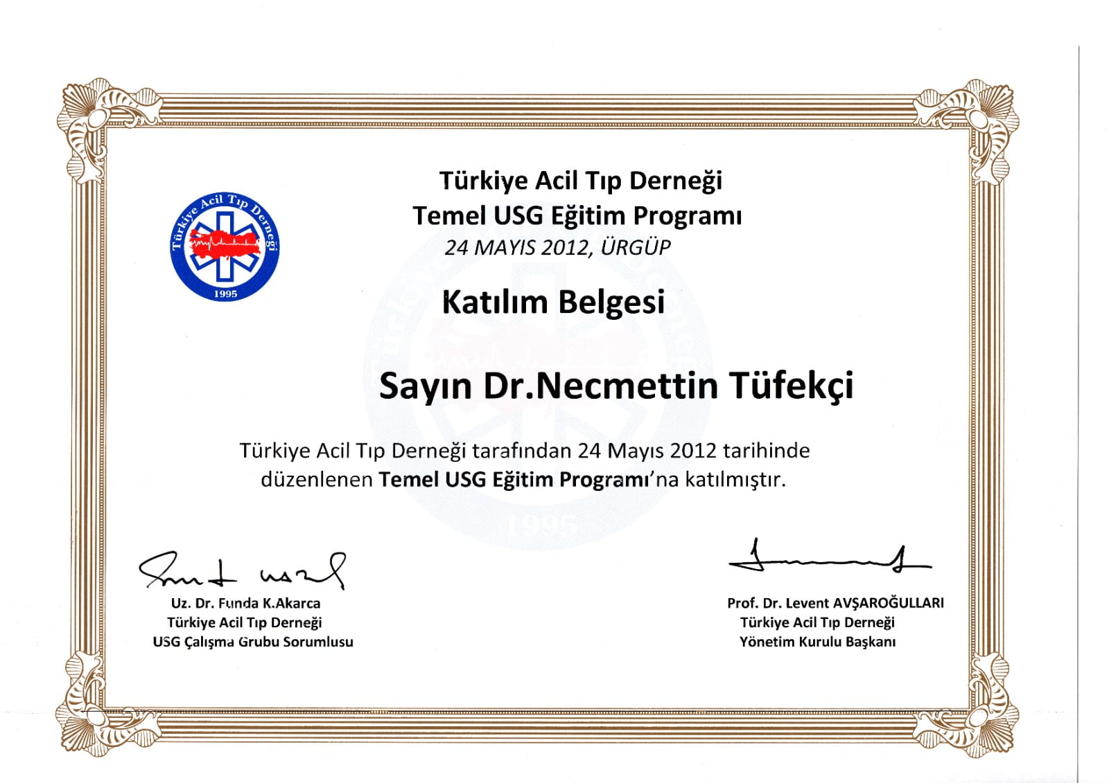 Acil Tıp Usg Eğitim Sertifikası