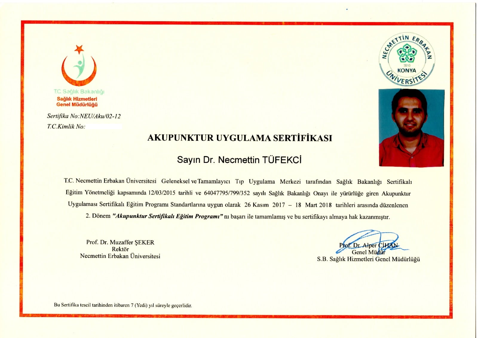 Akupunktur Tedavisi Uygulama Sertifikası