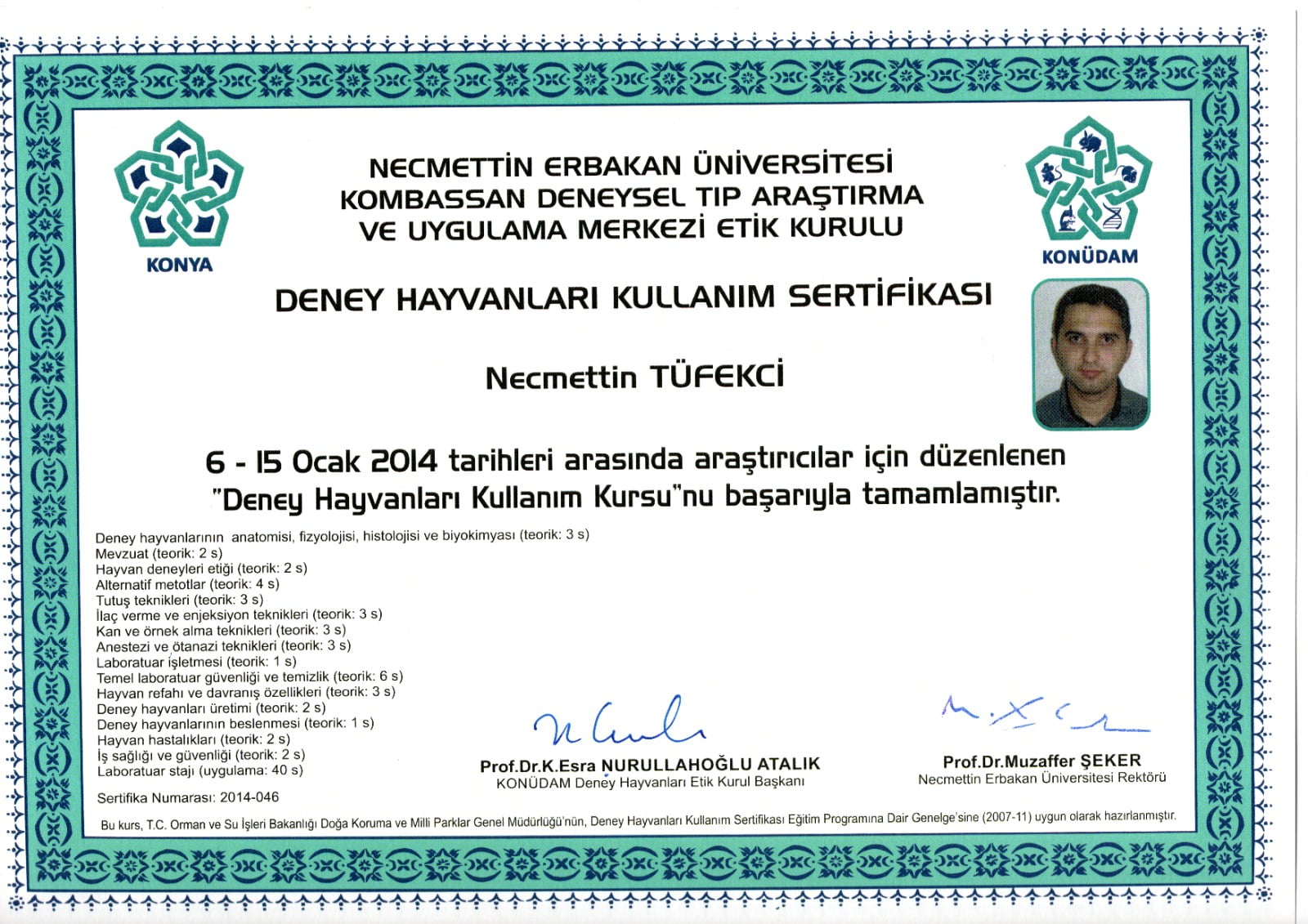 Deney Hayvanları Kullanım Diploması