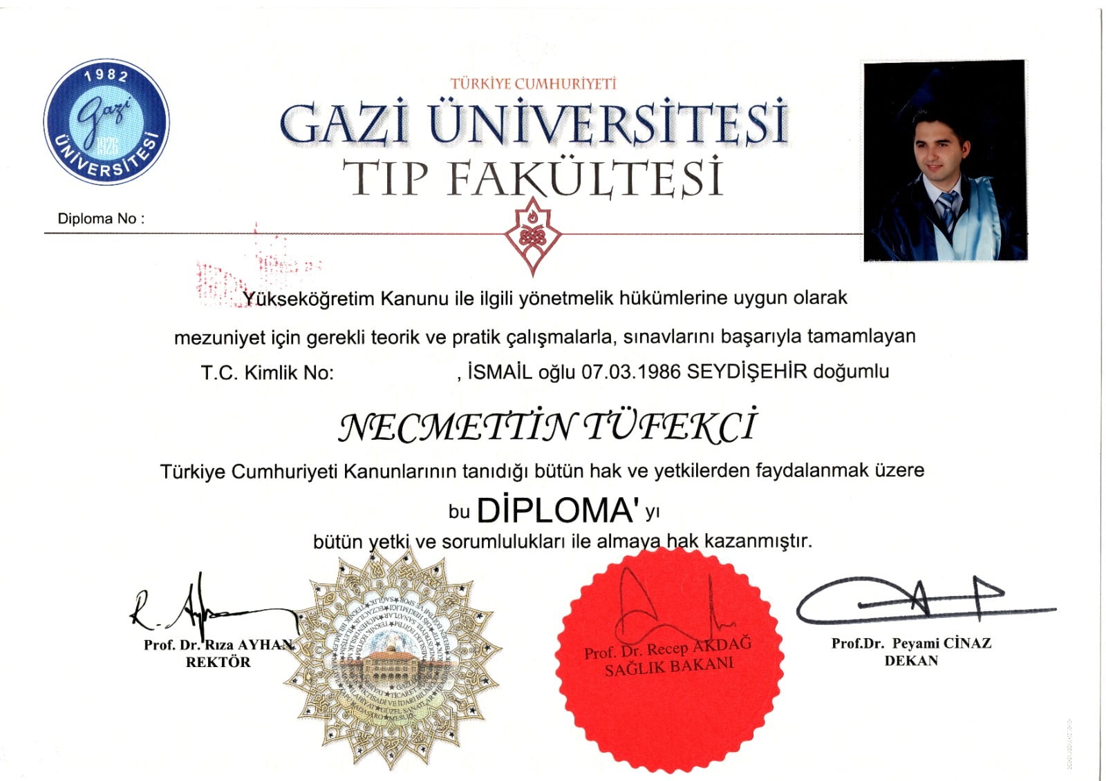 Gazi Üniversitesi Doktorluk Diploması