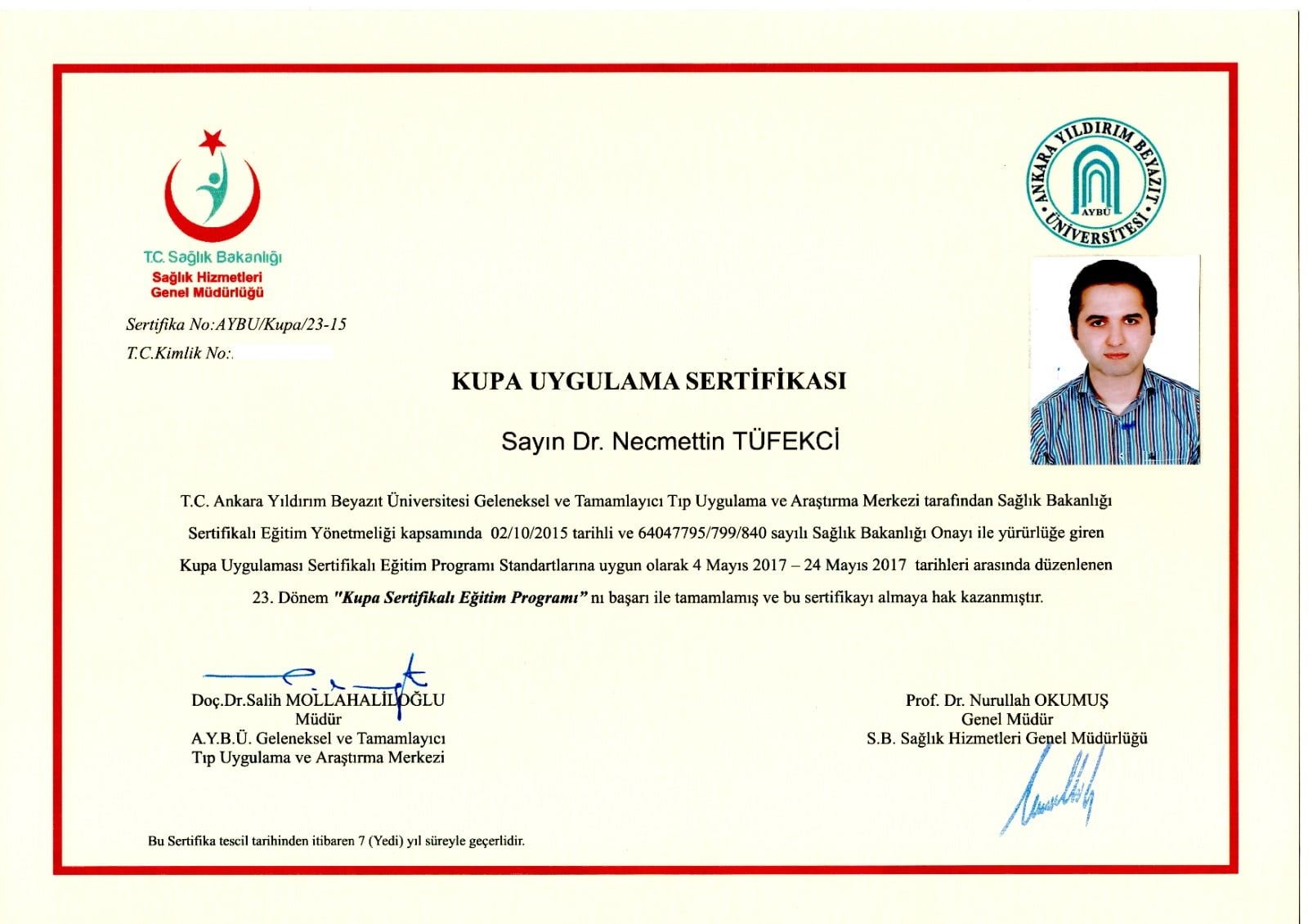 Kupa Tedavisi Uygulama Sertifikası