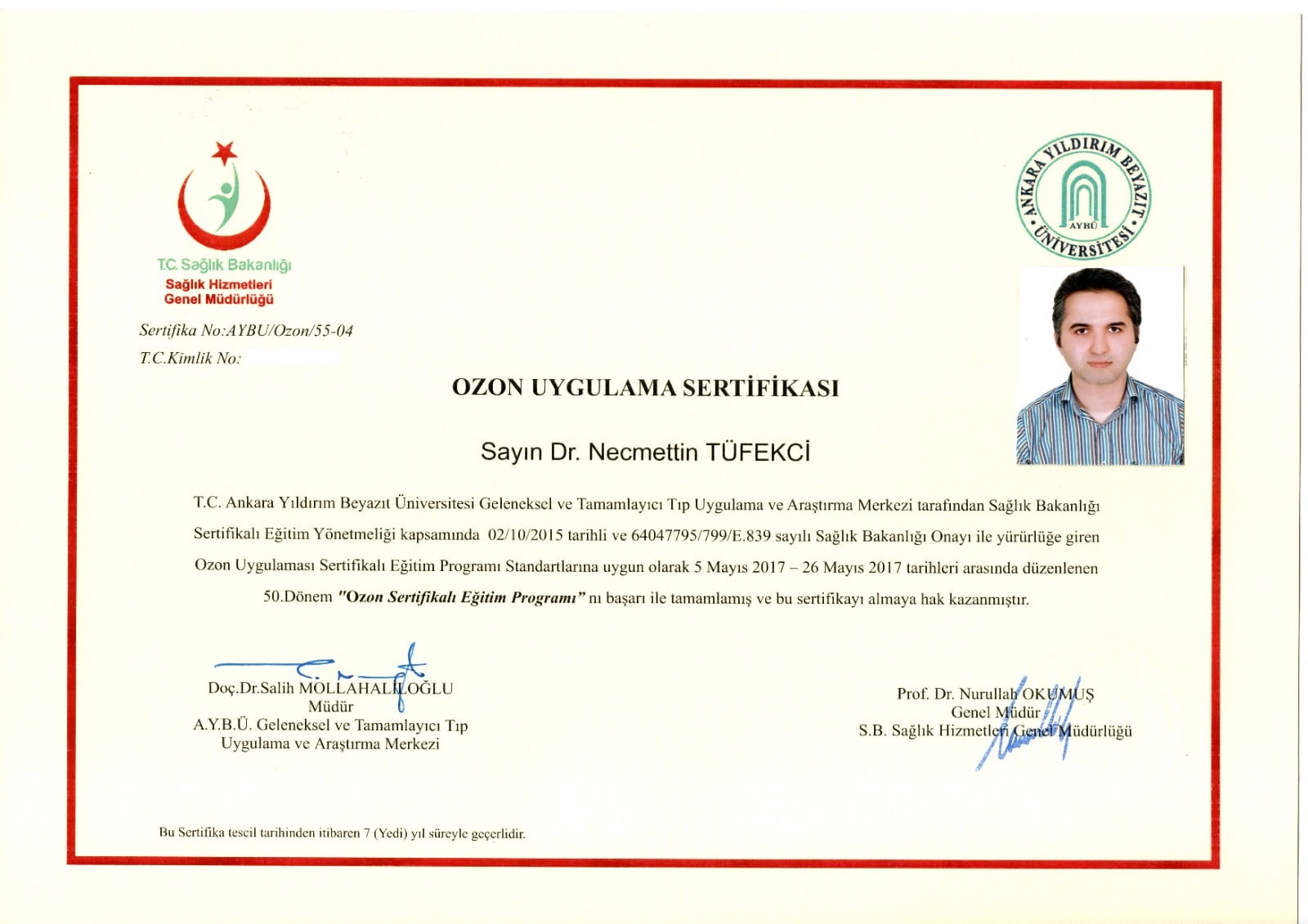 Ozon Tedavisi Uygulama Sertifikası