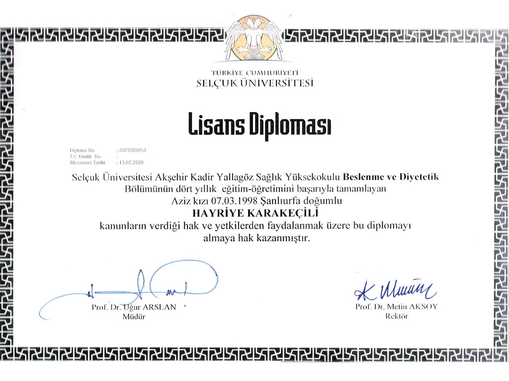 Beslenme ve Diyetetik Diploma